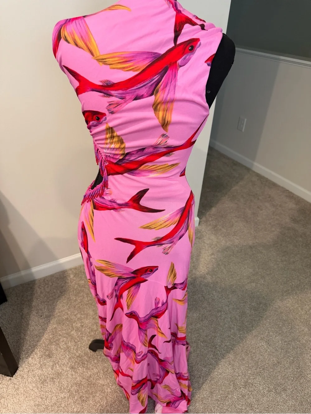 FARM Rio Pink Rare Tropical Cutout Maxi Dress with Red and Yellow Accents - Picture 3 of 5